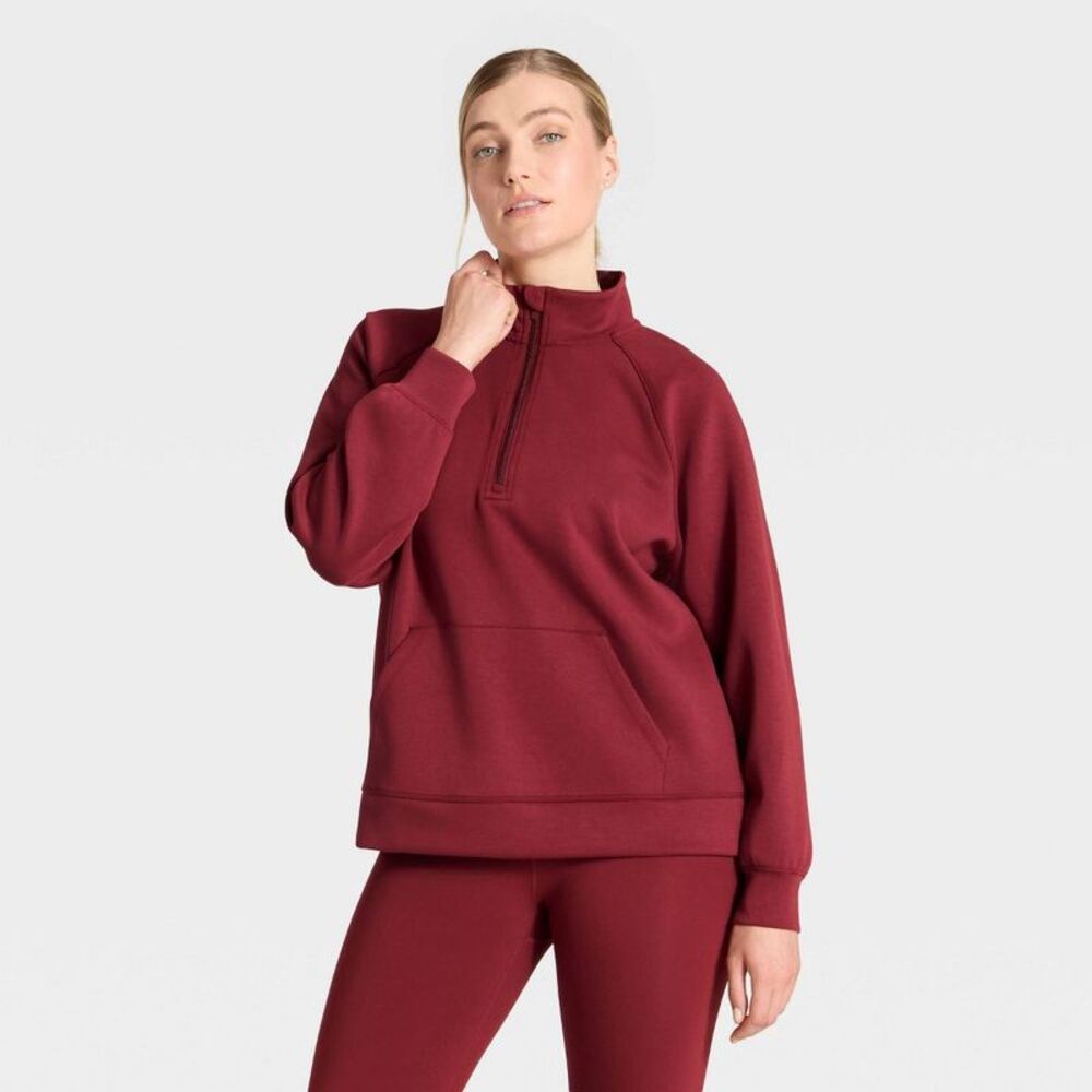 Women's Airy Sleek Legging Friendly Half Zip Sweatshirt - All In Motion Maroon S - Picture 4 of 5